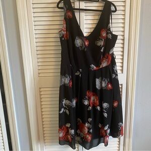 City Chic Black and Red/Orange Floral Midi Sleeveless Dress
